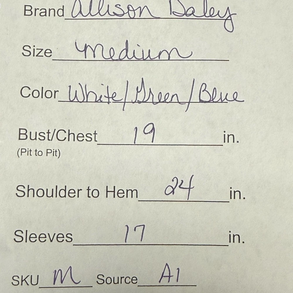 Allison Daley Floral V-Neck Top Blue Green 3/4 Sleeve Medium - Picture 6 of 6